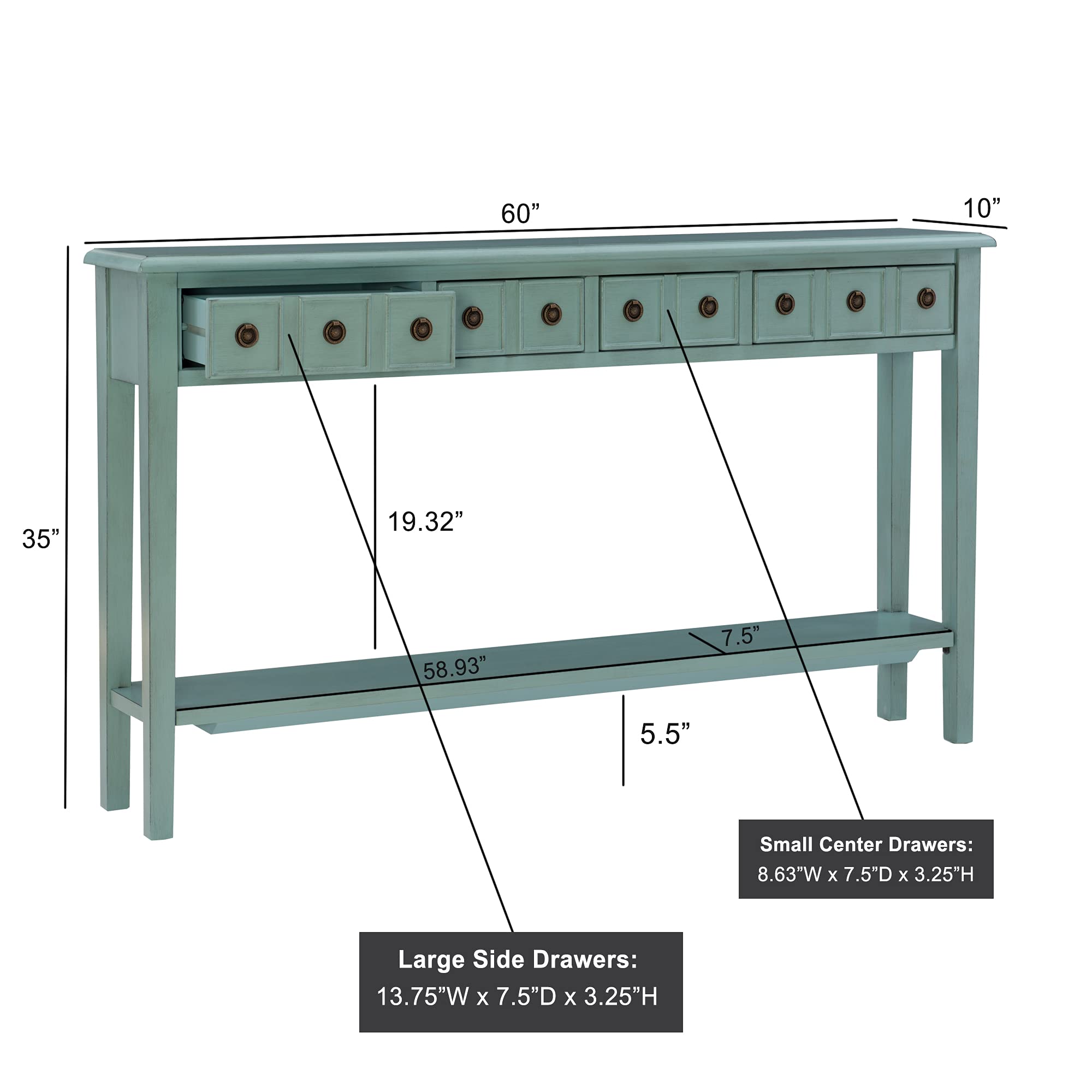 Furniture Sadie Long Console Table, Teal