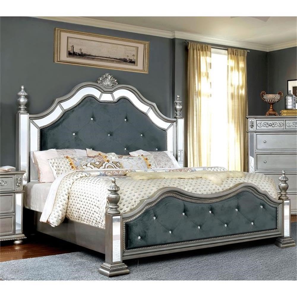 Viktoria Traditional Wood Cal King Poster Bed in Silver