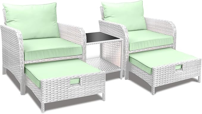 Balcony Furniture 5 Piece Patio Conversation Set, PE Wicker Rattan Outdoor Lounge Chairs