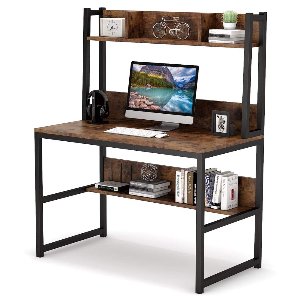 Computer Desk with Hutch, Wooden Small 42-inch Desk, Industrial Simple Office Desk with Storage Space for Home Office