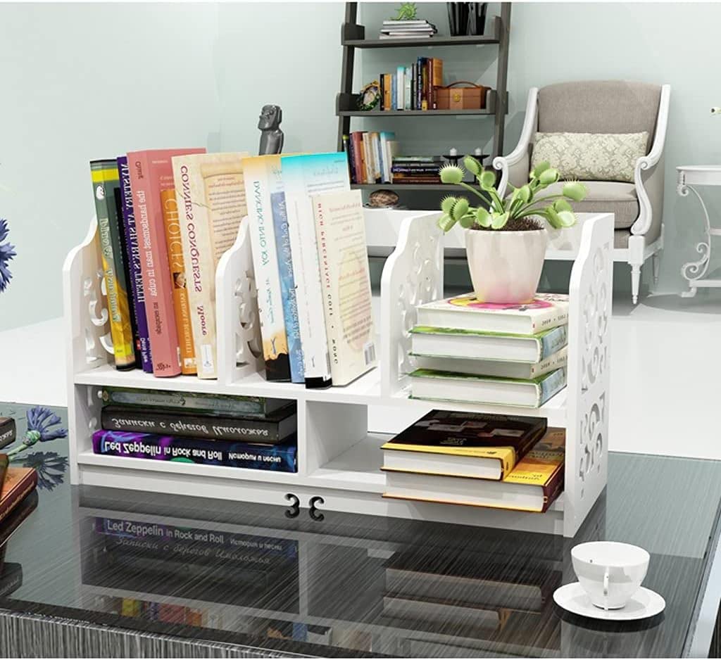 Fashion Bookshelf 2 Tier Bookshelf with 5 Compartments Bookcase Desktop Storage