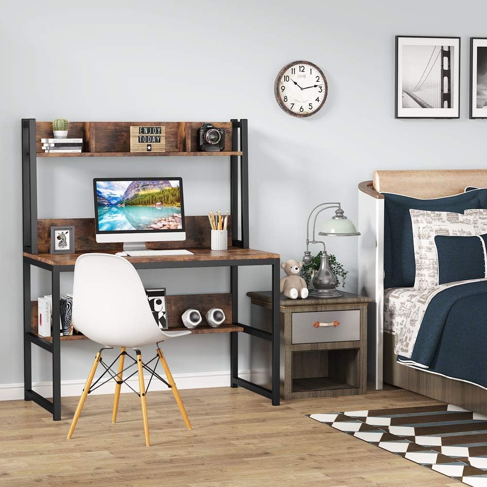 Computer Desk with Hutch, Wooden Small 42-inch Desk, Industrial Simple Office Desk with Storage Space for Home Office