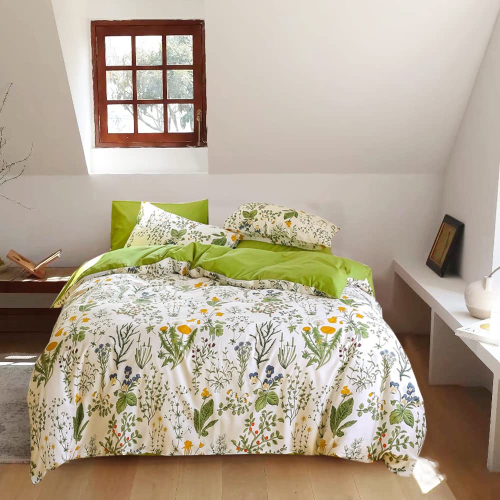 Sage Green Floral Comforter Sets King Women Boho Botanical Bedding Comforters