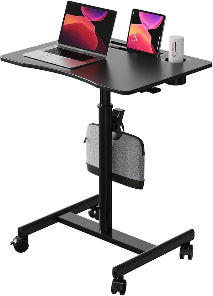 Mobile Standing Desk, 28 inch Rolling Standing Laptop Desk with Cup Holder