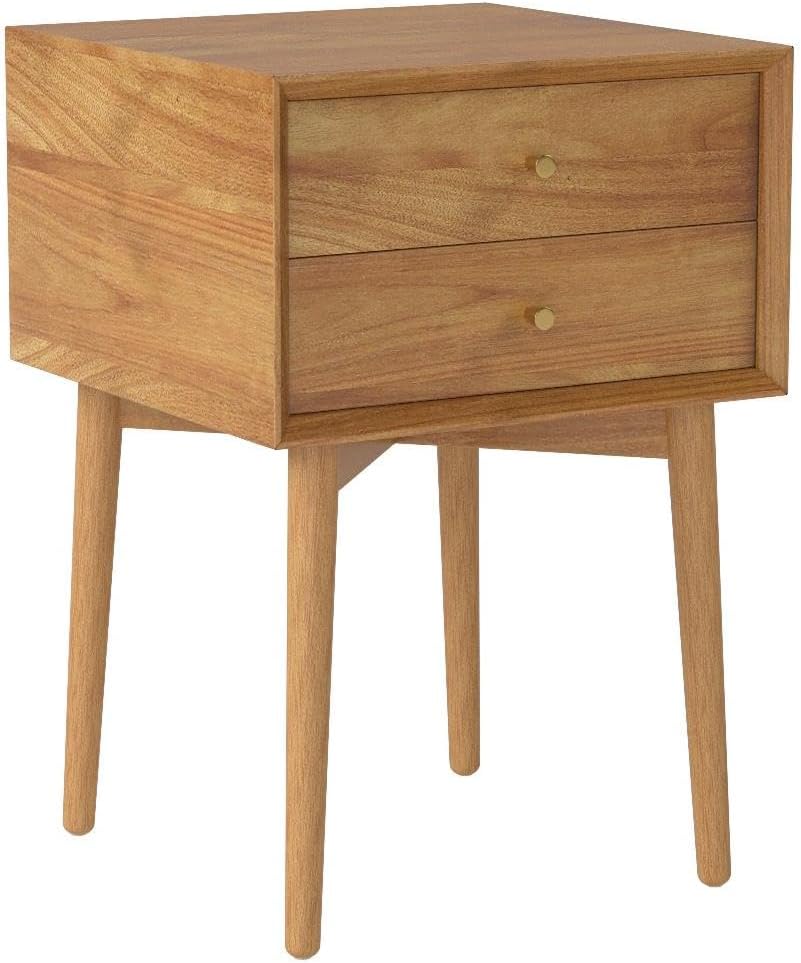 32704 Harper Mid-Century Oak Wood Nightstand with 2-Drawers, Small Side End Table