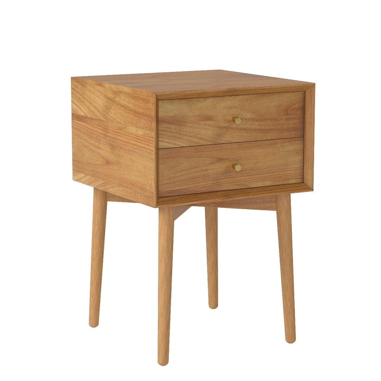 32704 Harper Mid-Century Oak Wood Nightstand with 2-Drawers, Small Side End Table