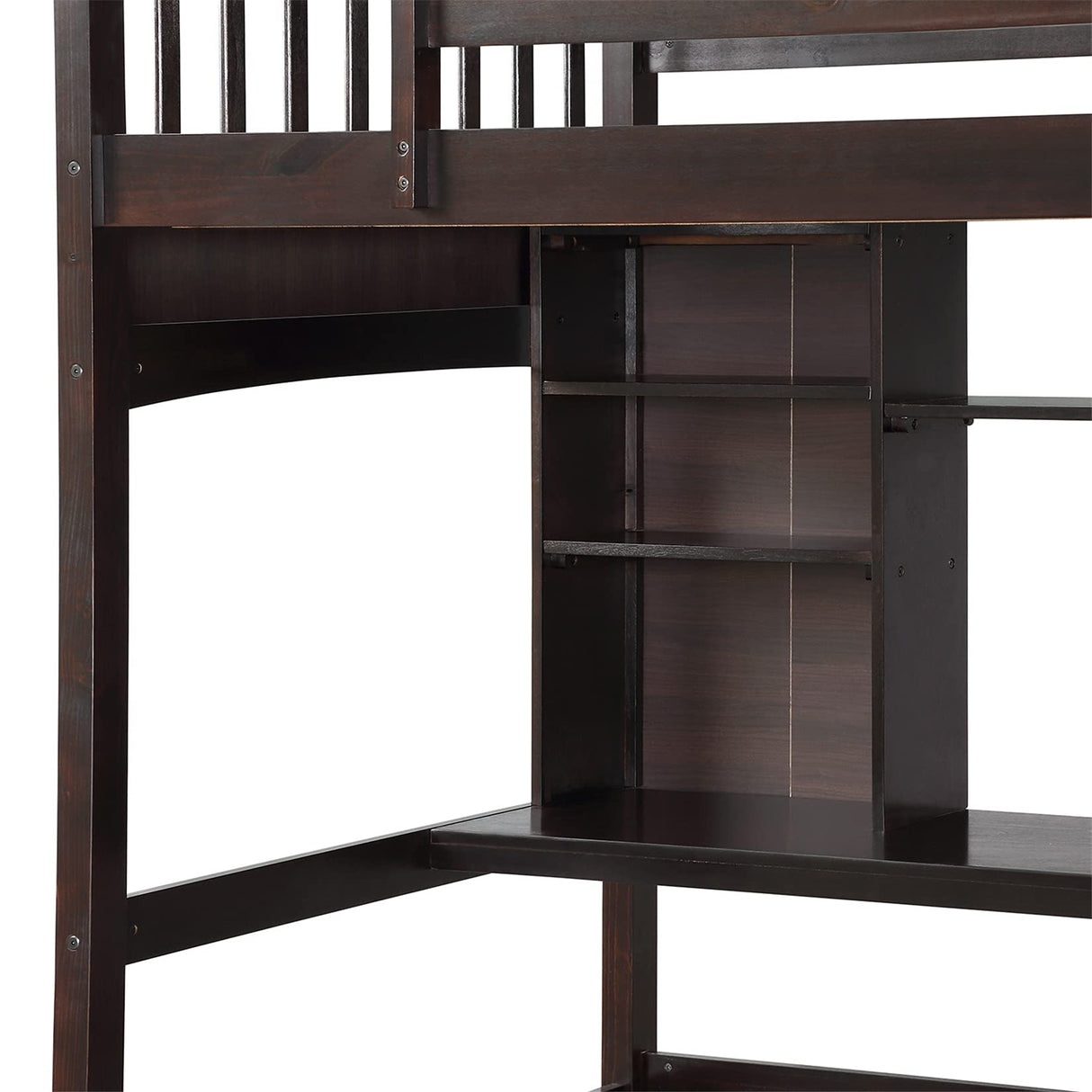 Kids Loft Beds, Twin Loft Bed with Desk, Wood High Loft Bed with Bookcase Shelves for Dorm, Boys & Girls Teens Adults, Espresso