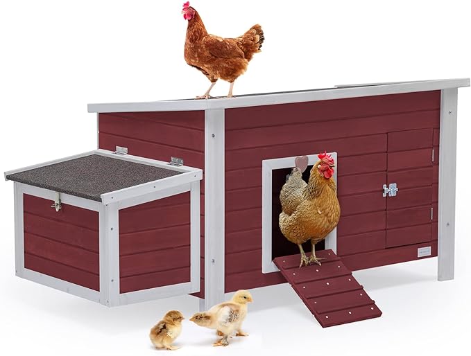 Chicken Coop with Nesting Box, Outdoor Hen House with Removable Bottom