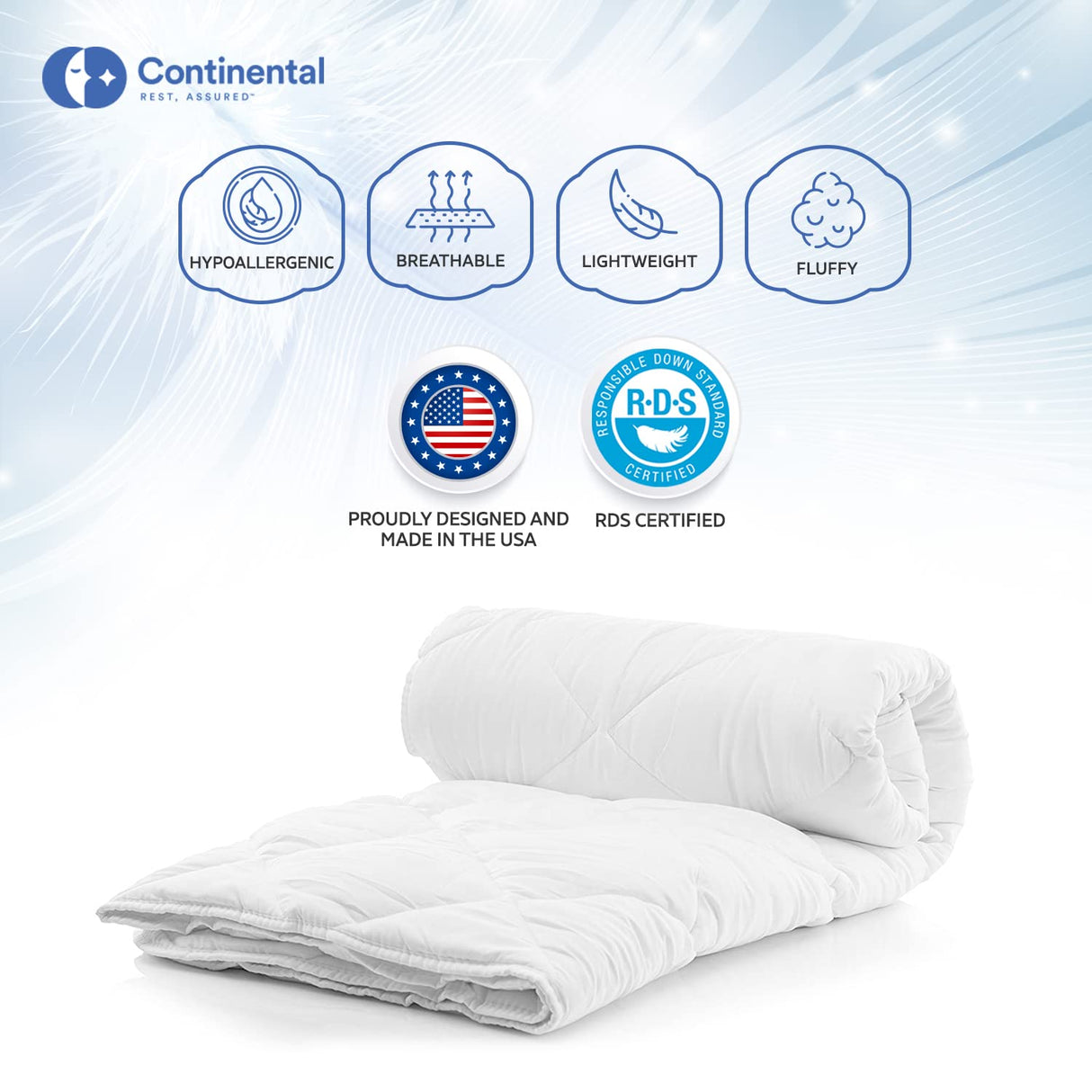 Serenity 700 Fill Power White Goose Down European Comforter - Hypoallergenic Fluffy, Lightweight Blanket Bedding - Made in The USA - King Size 102 x 86 Inches (Summer Weight, King)