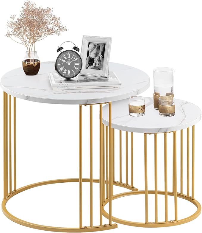 Nesting Coffee Table Set of 2, Round Table, Morden End Side Table Night Stand