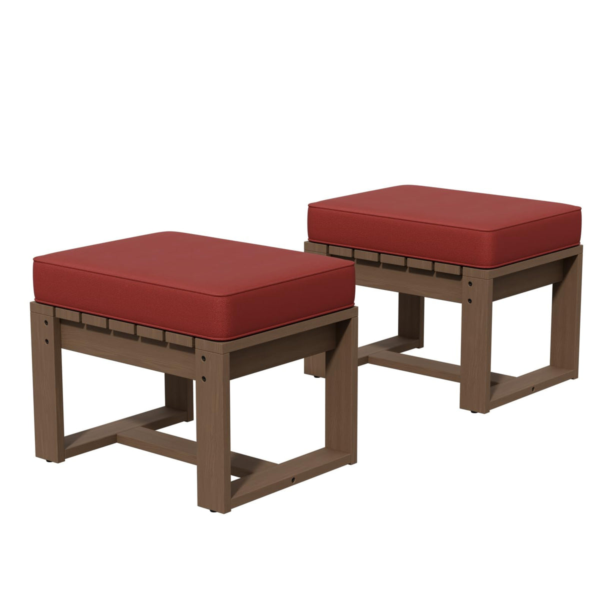 Cedar Outdoor Patio Ottomans with Removable Cushions, Set of 2, Real Wood Footrests