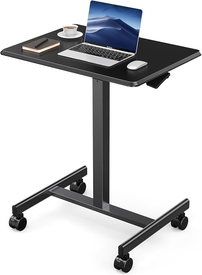Mobile Small Standing Desk, Portable Rolling Laptop Sit Stand Desk with Lockable Wheels