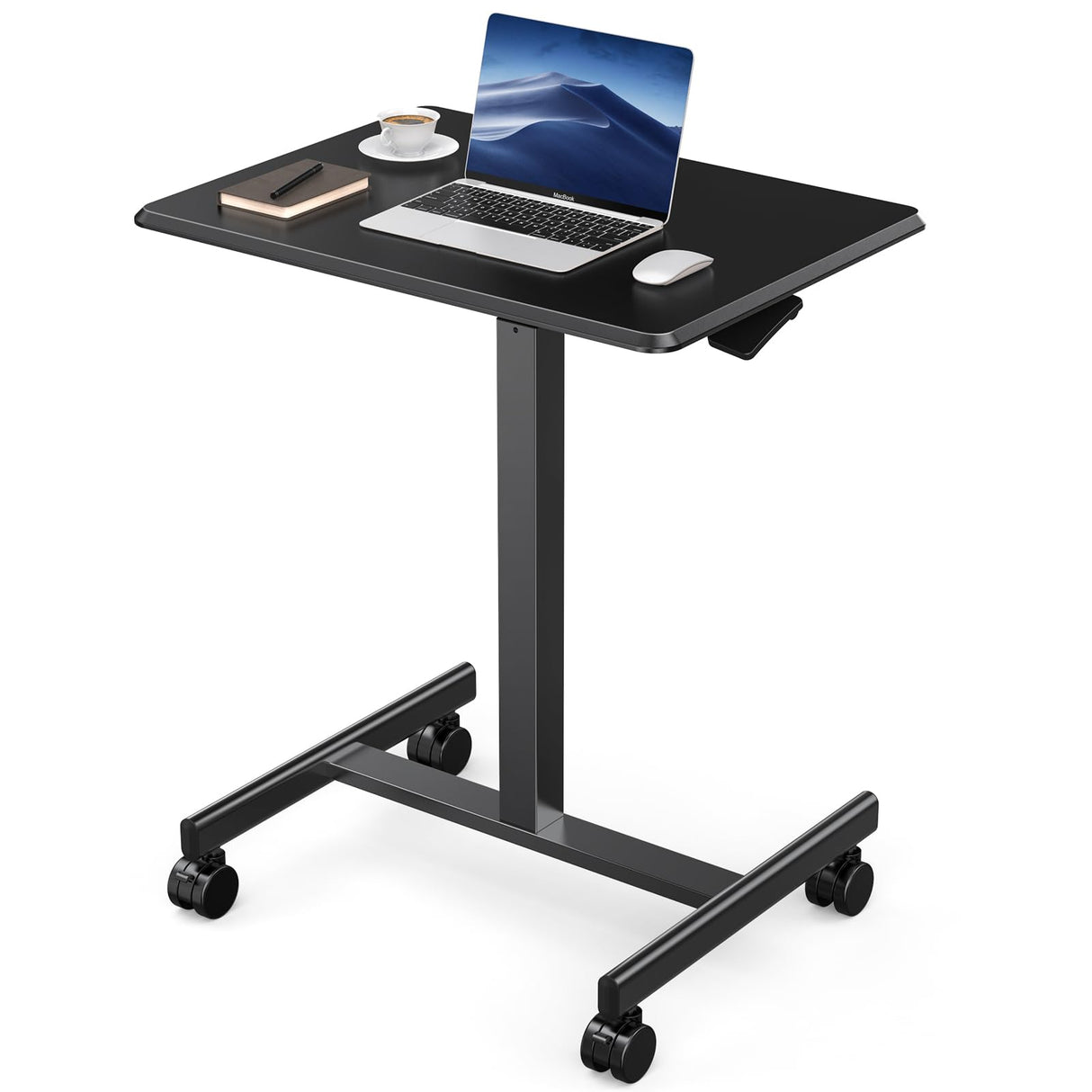 Mobile Small Standing Desk, Portable Rolling Laptop Sit Stand Desk with Lockable Wheels