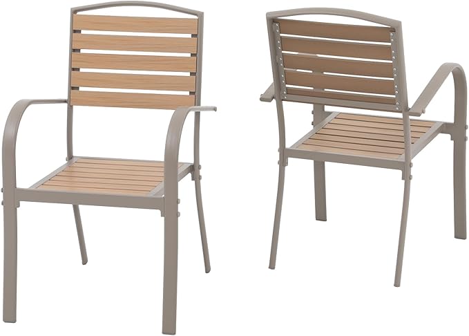 Patio Dining Chairs Set of 2, Aluminum Outdoor Dining Chairs with Faux Wood Slats
