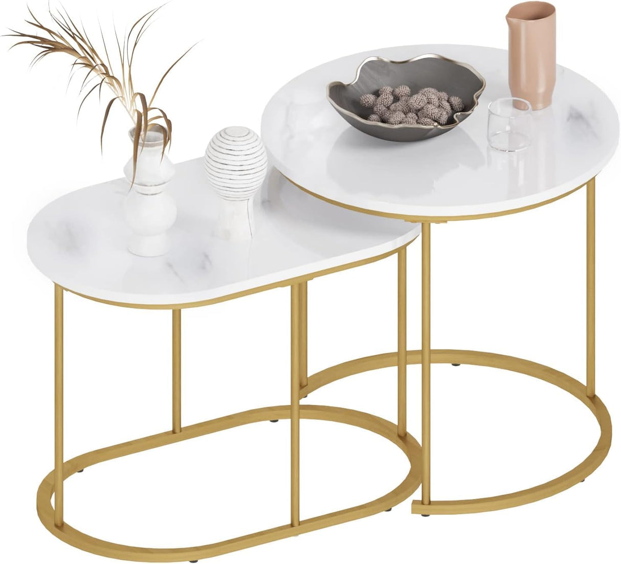 Golden Marble Pattern Nesting Tables - Set of 2 Stacking Side Tables for Living Room