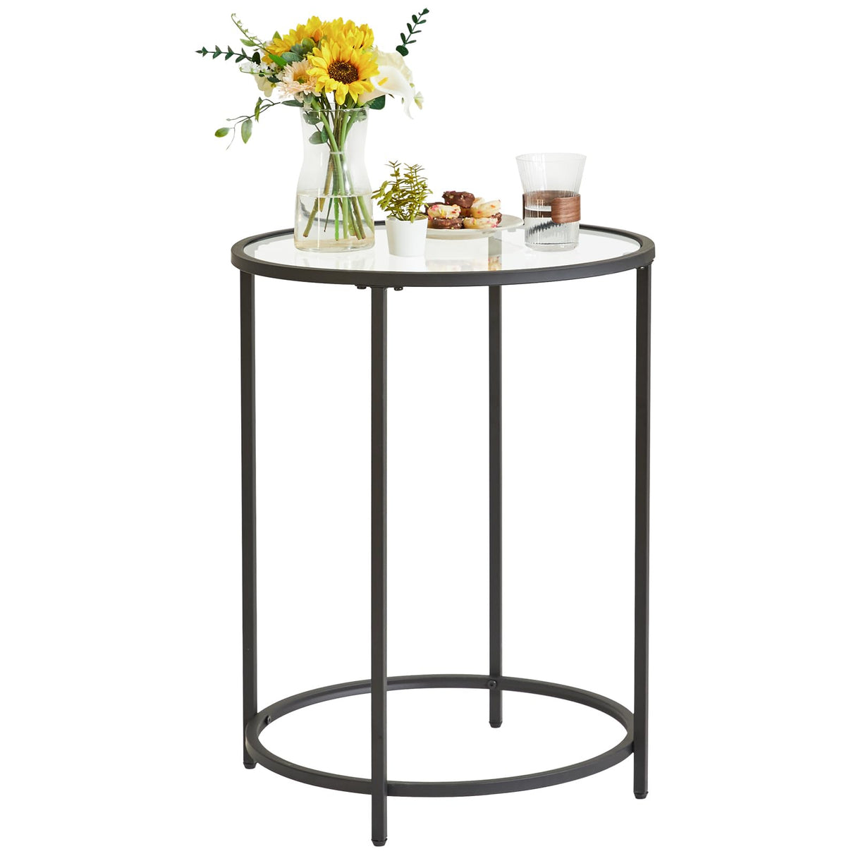 Round End Table, Tempered Glass Sofa Side Table, Coffee Table for Office Bedroom