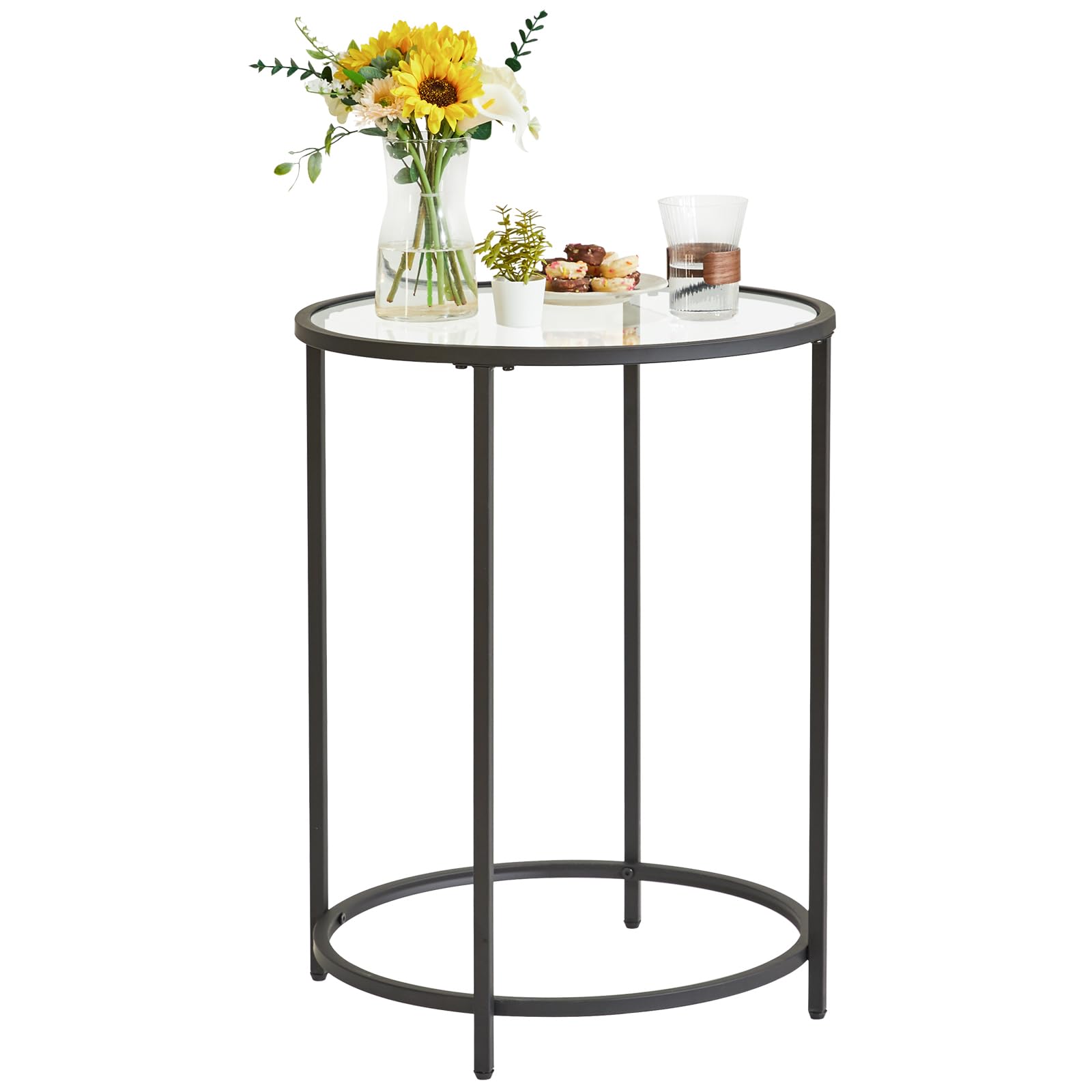Round End Table, Tempered Glass Sofa Side Table, Coffee Table for Office Bedroom