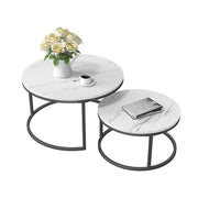 Round Nesting Coffee Table, Set of 2 Modern Coffee Table with Faux Marble Top
