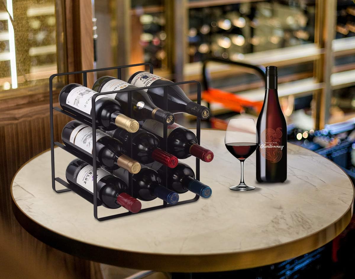 9 Bottles Metal Wine Rack, Free-Standing Cabinet Water Bottle