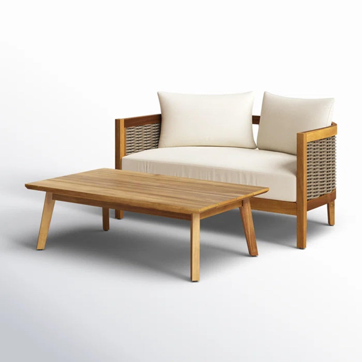 5-Piece Outdoor Acacia Wood Wicker Conversation Set with 3 Seater Sofa