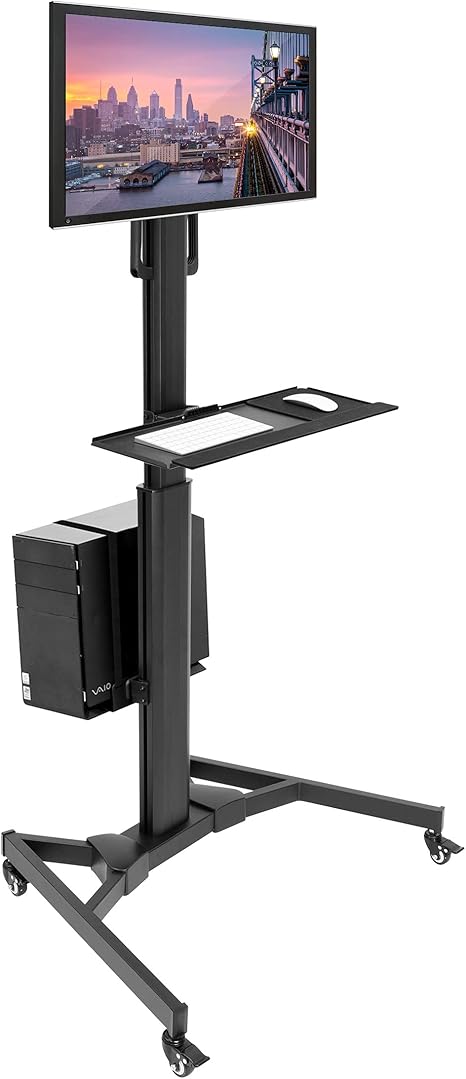Computer Cart Mobile Desk Workstation with Monitor Mount for Screen up to 32"