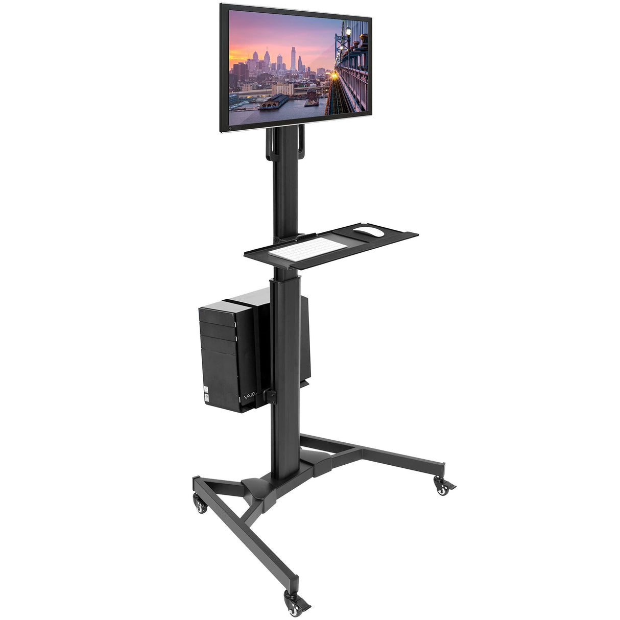 Computer Cart Mobile Desk Workstation with Monitor Mount for Screen up to 32"