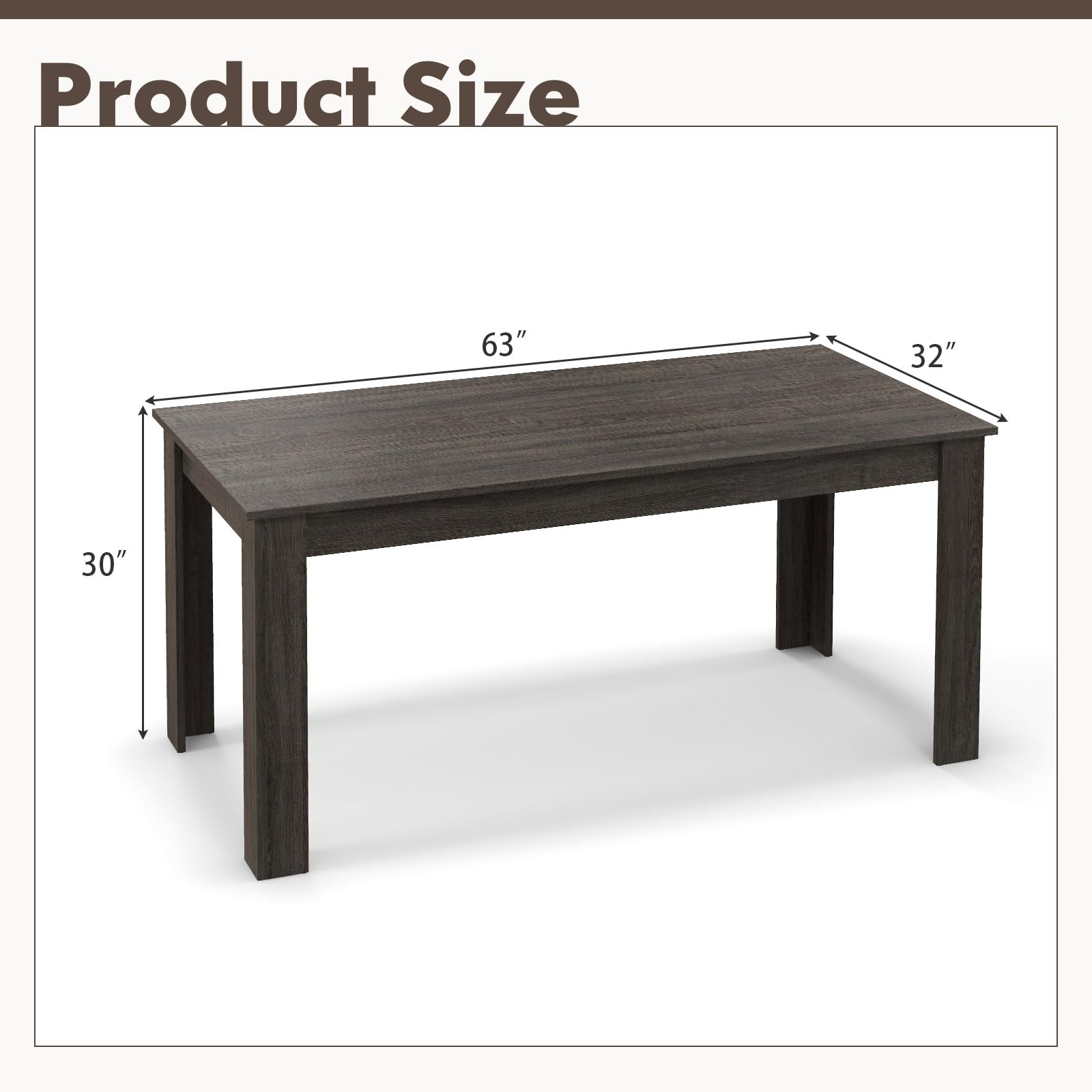 Dining Table for 4-6 People, 63” Modern Kitchen Table with L-Shaped Legs, 330 lbs Weight Capacity