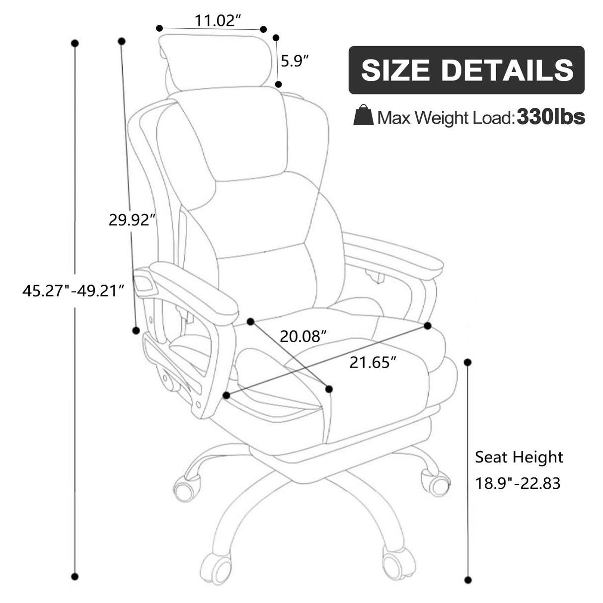 HDHNBA Office Chair Big and Tall Computer Gaming Chairs with Foot Rest Comfortable Lumbar Support Ergonomic High Back Reclining Desk Chairs PU leather Executive Office Work Chair, Black