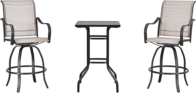 Set 3 PC Outdoor Kitchen High Top Bar Table and Swivel Bar Stools Set
