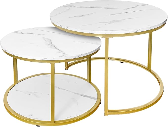 Coffee Table Set of 2 Nesting Tables,Round Sofa Table for Living Room