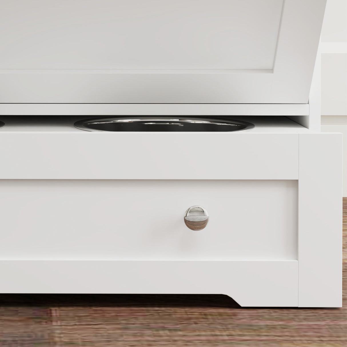 Elevated Dog Feeding Station with Storage Cabinets & Bowls