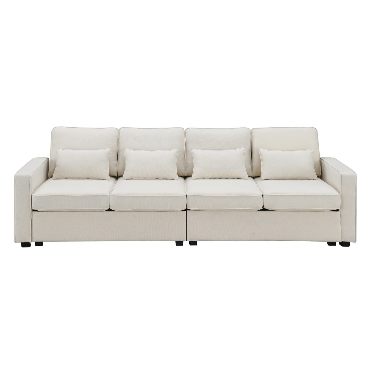 Modern 4 Seater Sofa with Sturdy Plastic Legs, Modern Linen Fabric Sofa