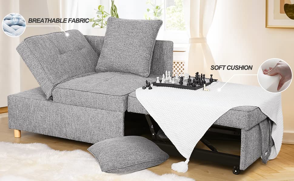 Sofa Bed 4-in-1 Convertible Sofas & Couches, 3-Seat Linen Fabric loveseat Sofa