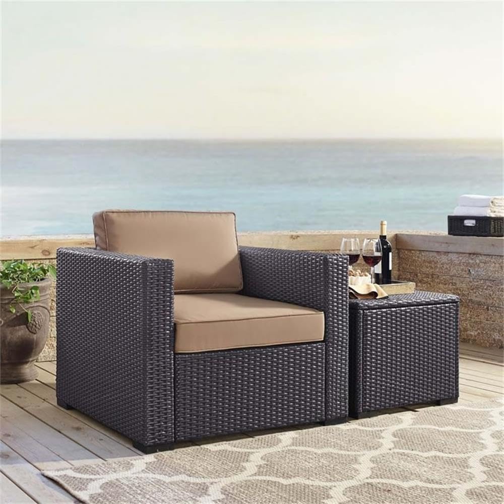 Biscayne Outdoor Chair, Wicker Patio Chairs for Porch, Deck, Balcony, Backyard, Brown with Mocha Cushions