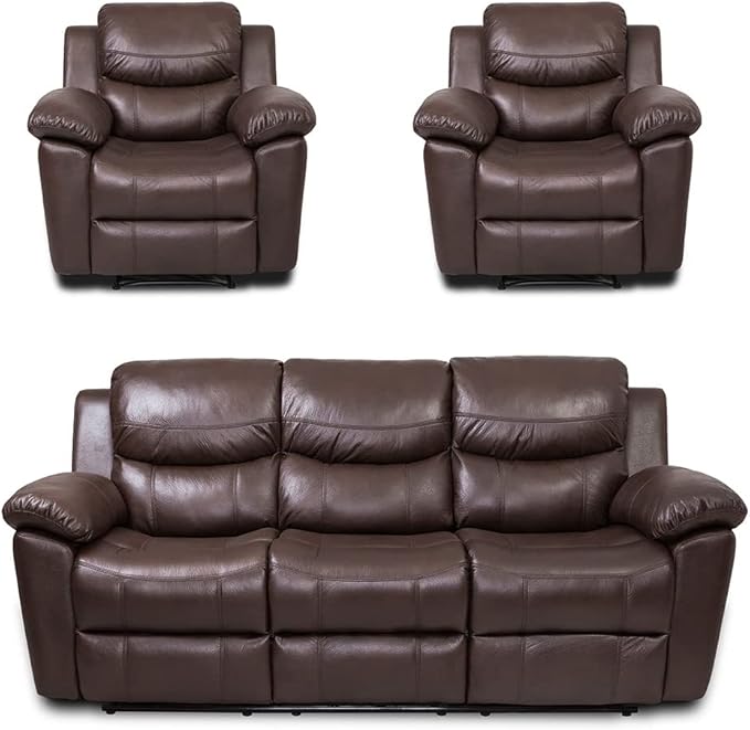 Pieces Bonded Leather Recliner Furniture Sofa Set, Reclining Chair and Reclining Loveseat