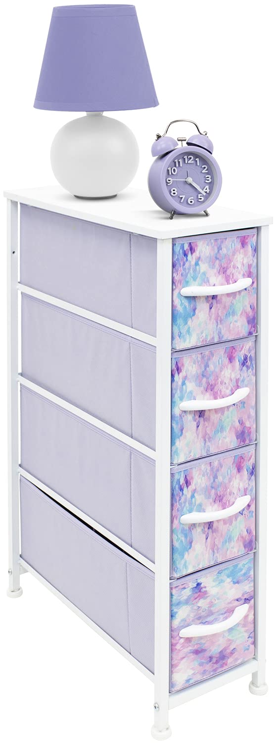 Sorbus Kids Narrow Dresser with 4 Drawers - Vertical Slim Storage Chest of Drawers with Steel Frame, Wood Top & Easy Pull Fabric Bins for Small Spaces, Closets, Bedroom, Bathroom & Laundry