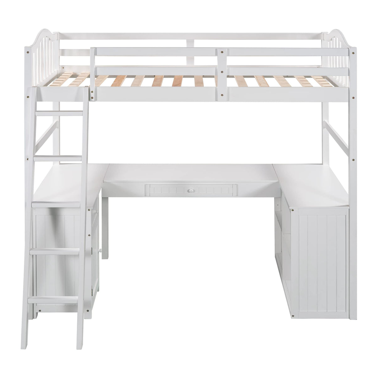 Loft Bed with Desk and Drawers, Wooden Twin Loft Bed with Storage Shelves and