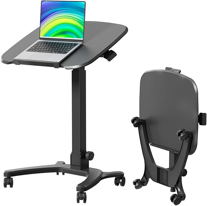 Foldable Mobile Standing Desk, 27"×21" Portable Rolling Laptop Desk