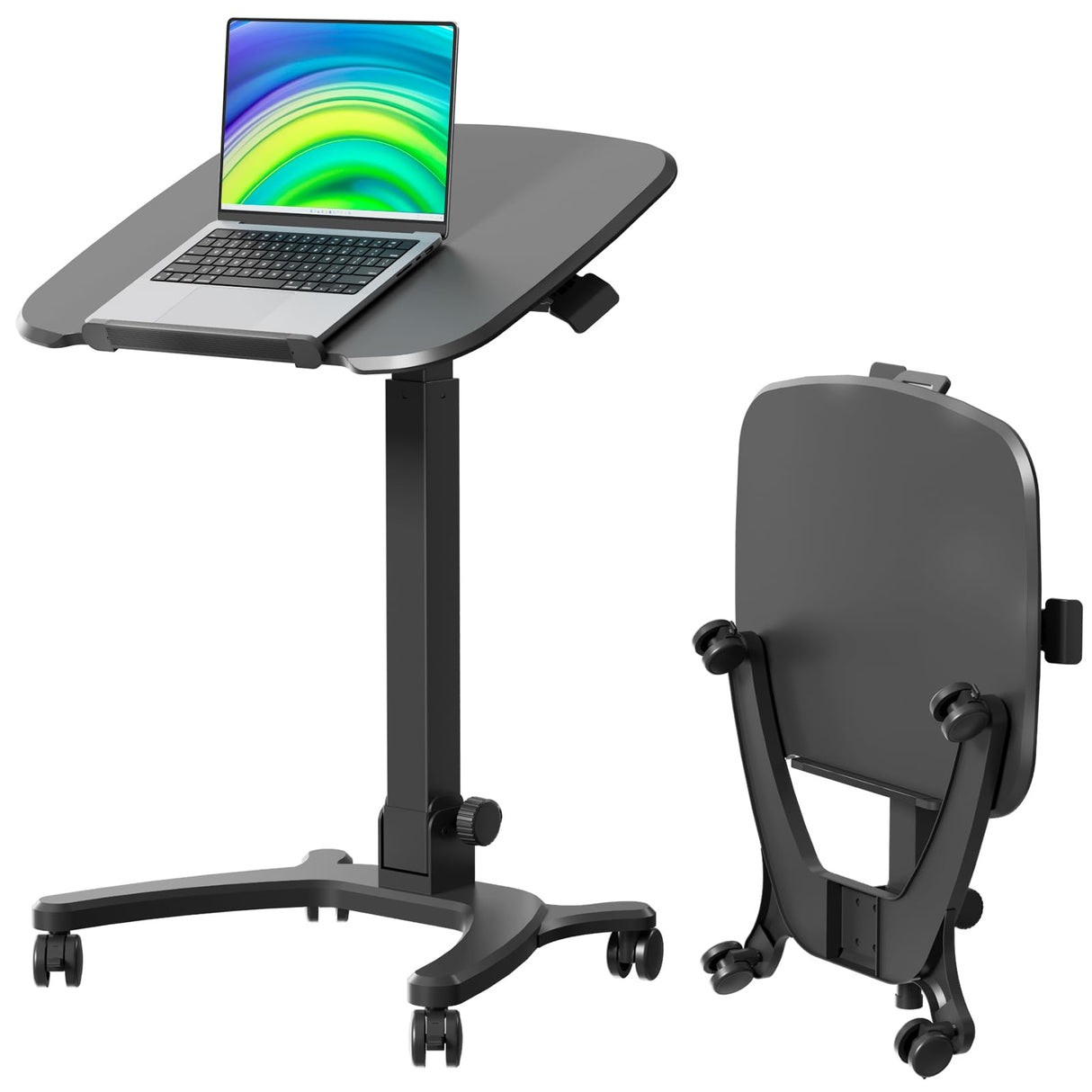 Foldable Mobile Standing Desk, 27"×21" Portable Rolling Laptop Desk