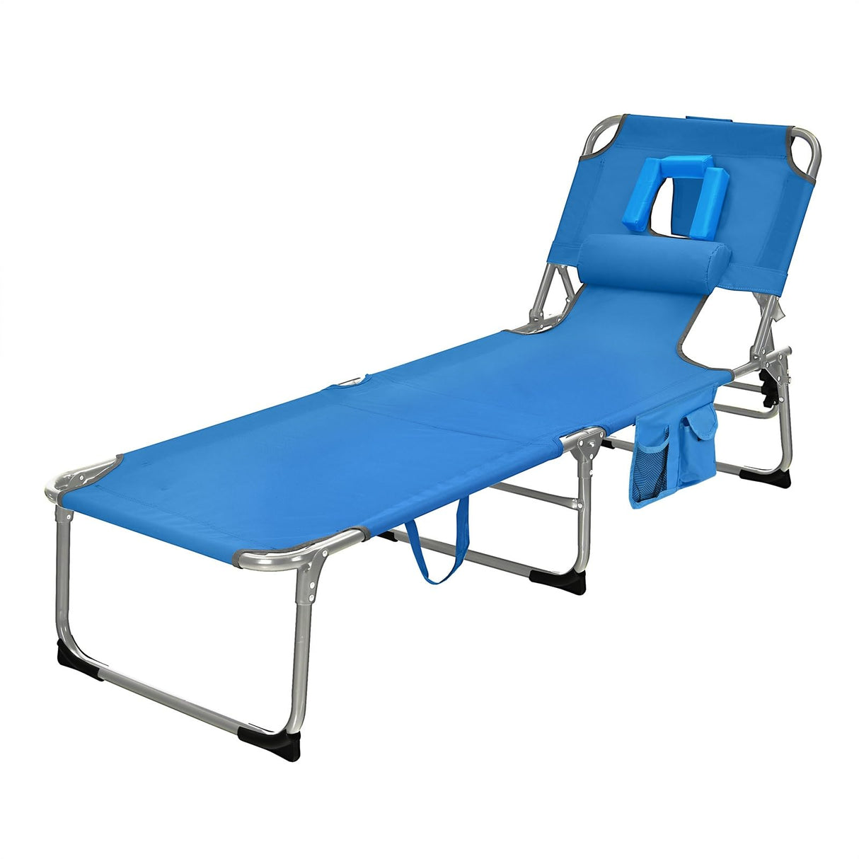 Lounge Chair for Outside, Portable Folding Beach Lounger w/ 5 Backrest Positions, Face