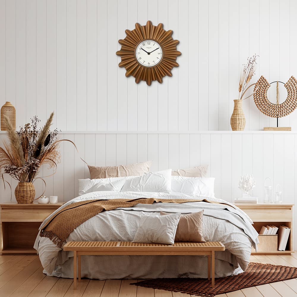 12" Starburst Wall Clock, Silent no Ticking, Metal Clock, Vintage/Modern Style