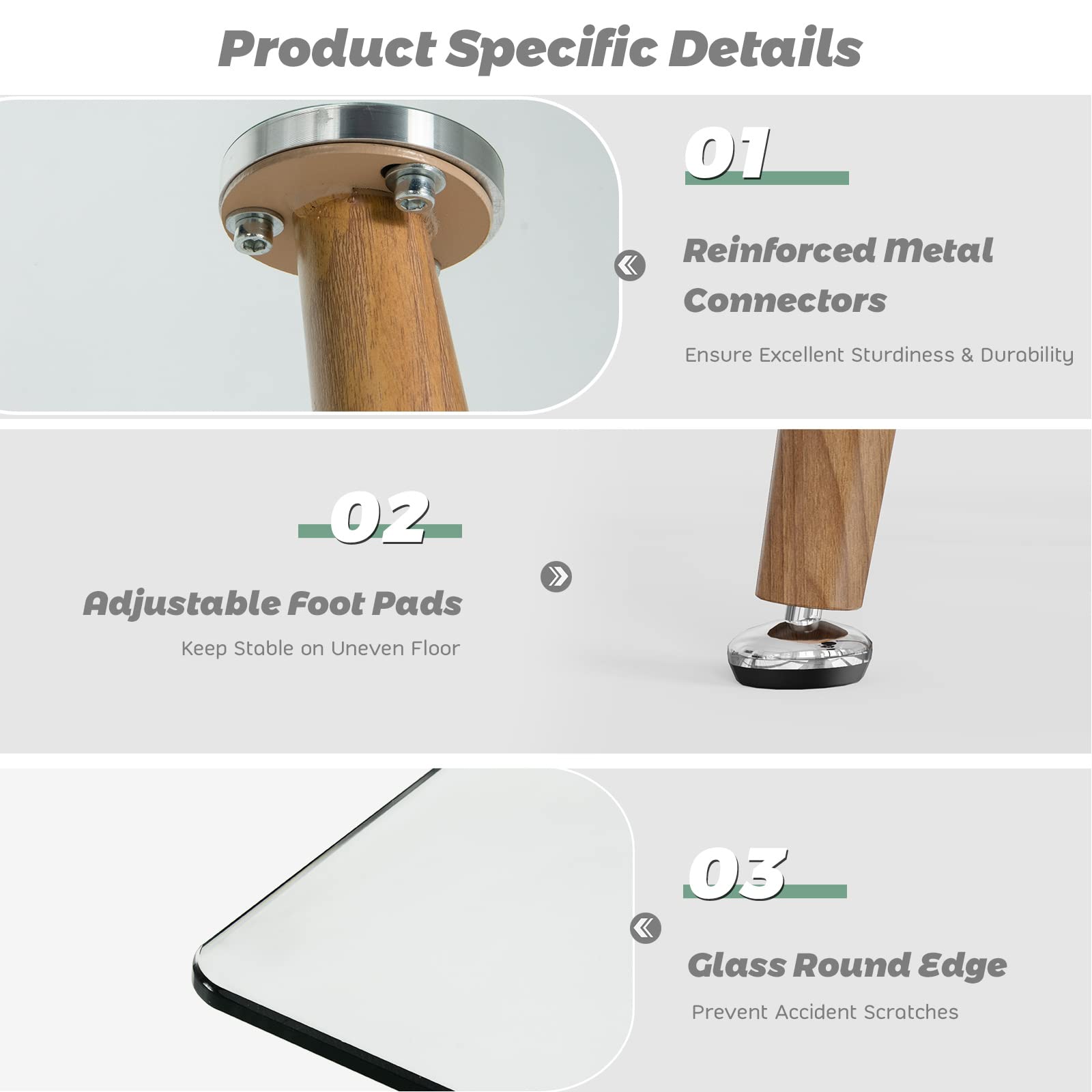 Glass Dining Table, Modern Rectangular Table with Tempered Glass Tabletop & Black