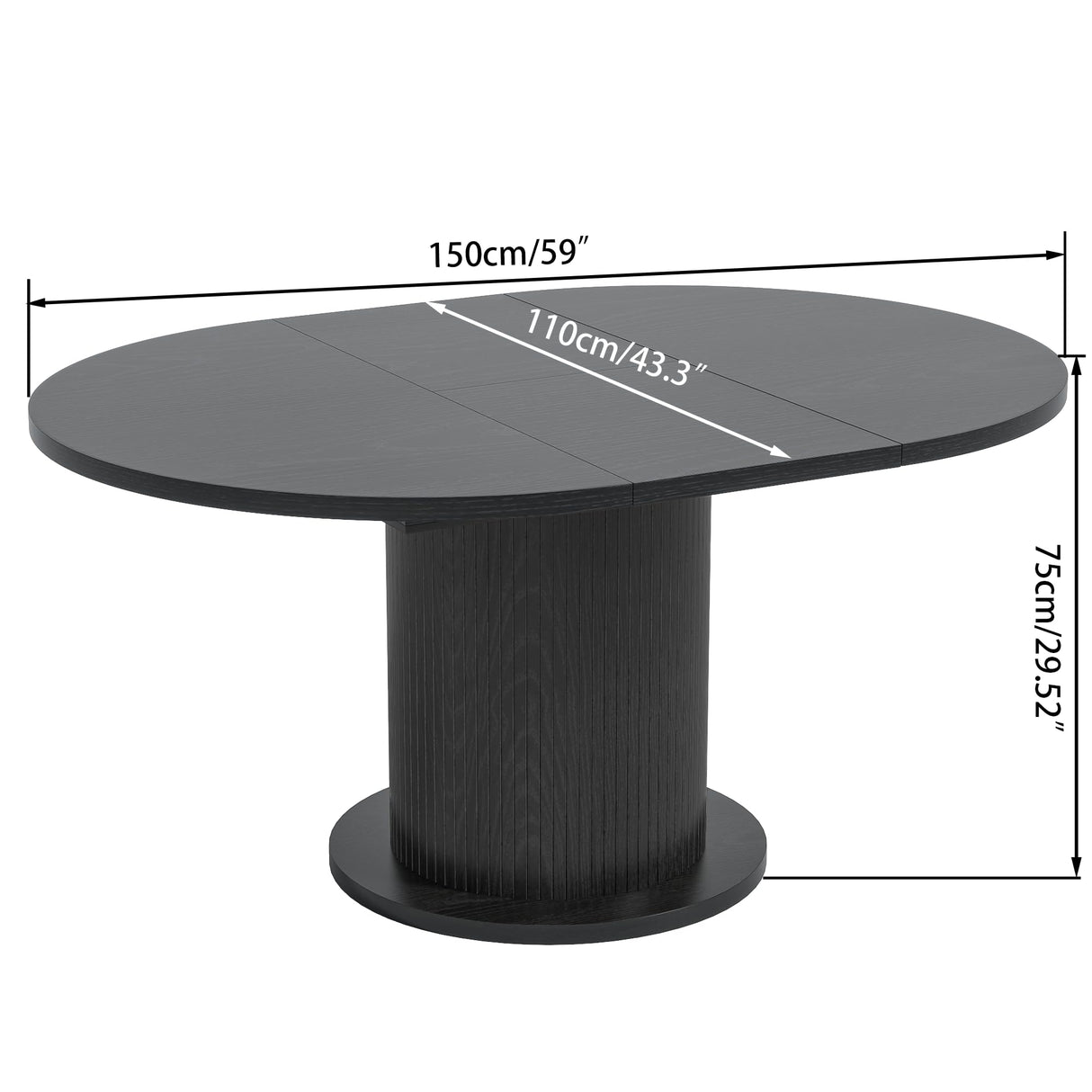 Adjustable Round Dining Table 43-59 Inch for 4-6 People