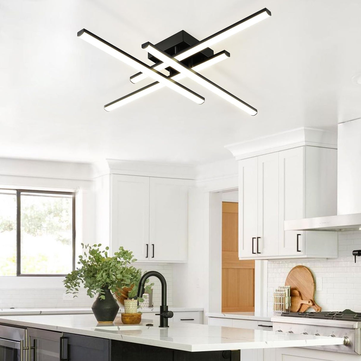 LED Ceiling Light Fixture, Dimmable Close to Ceiling Light with Remote Control Black