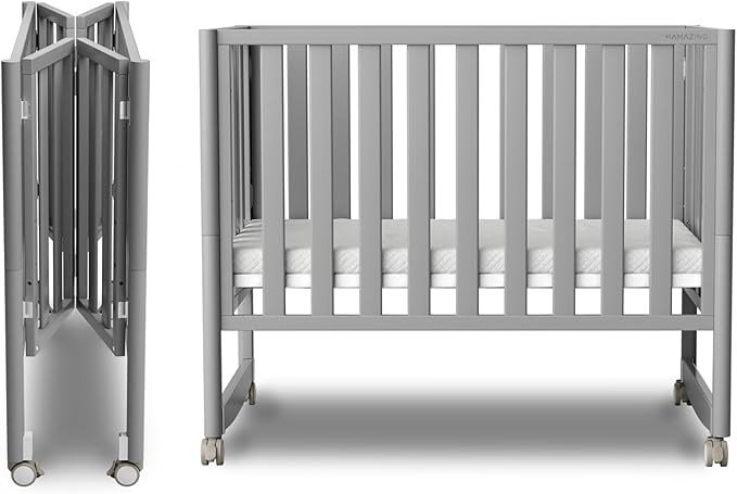 EvoNook 6-in-1 Convertible Mini Crib - Easy Assembly, Portable Folding Baby Mini Crib with Wheels, 100% New Zealand Pinewood, 4 Adjustable Mattress Heights, Washed Nature with Wheels