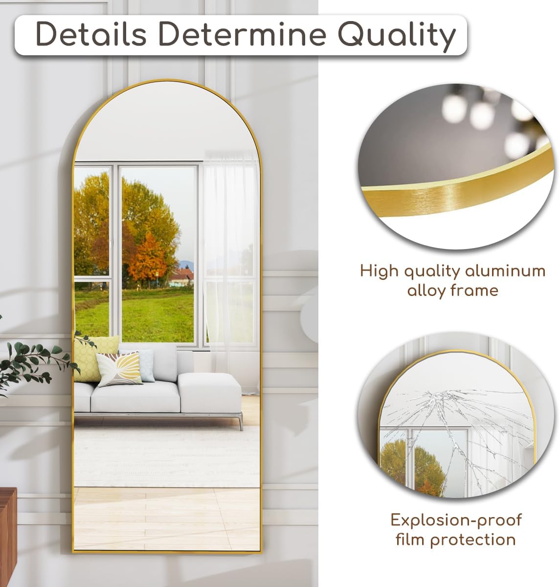 Arched Full Length Mirror, 64"x21" Free Standing Floor Mirror, Modern Full Body Mirror