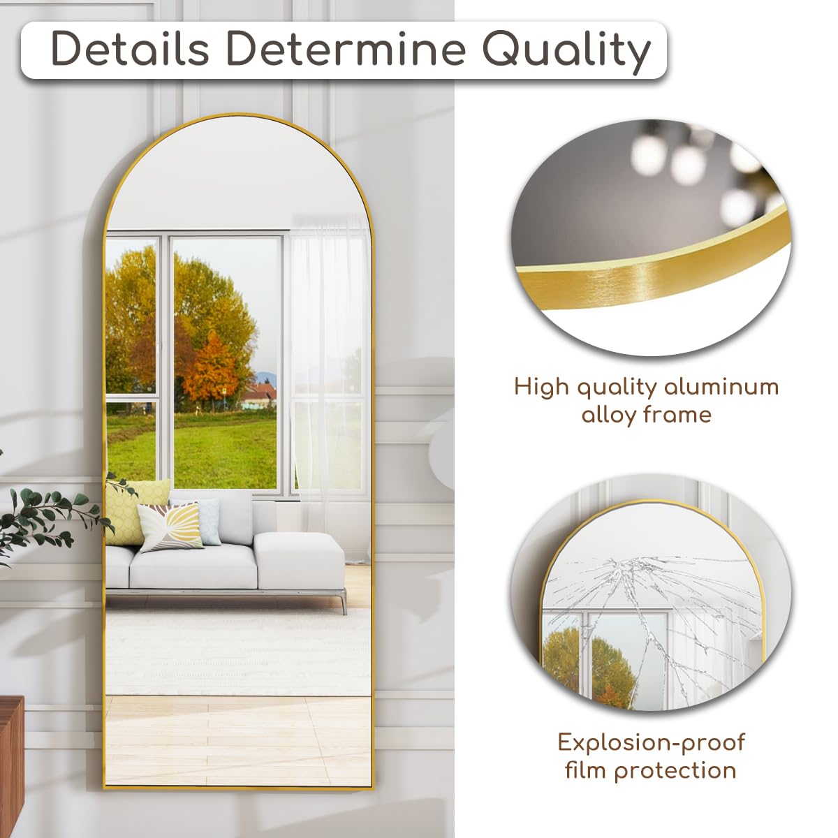 Arched Full Length Mirror, 64"x21" Free Standing Floor Mirror, Modern Full Body Mirror