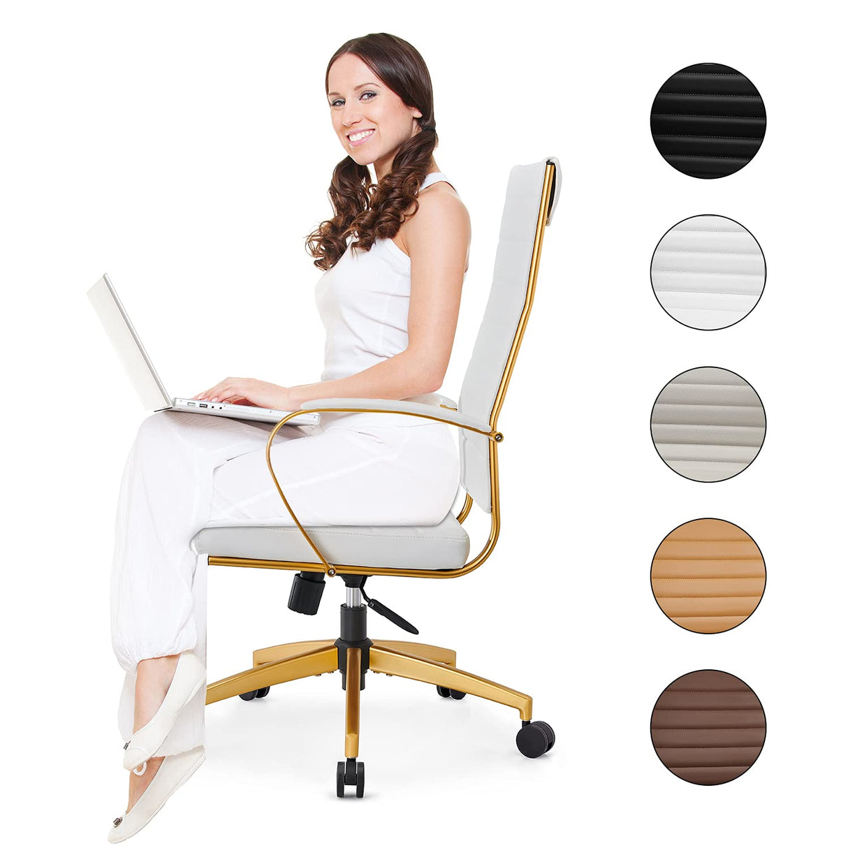 Modern Gold Office Desk Chair with Wheels and Arms - High Back Executive Chair