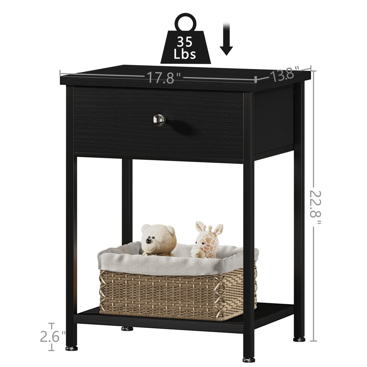 Black Nightstand Set of 2,Night Stand Set