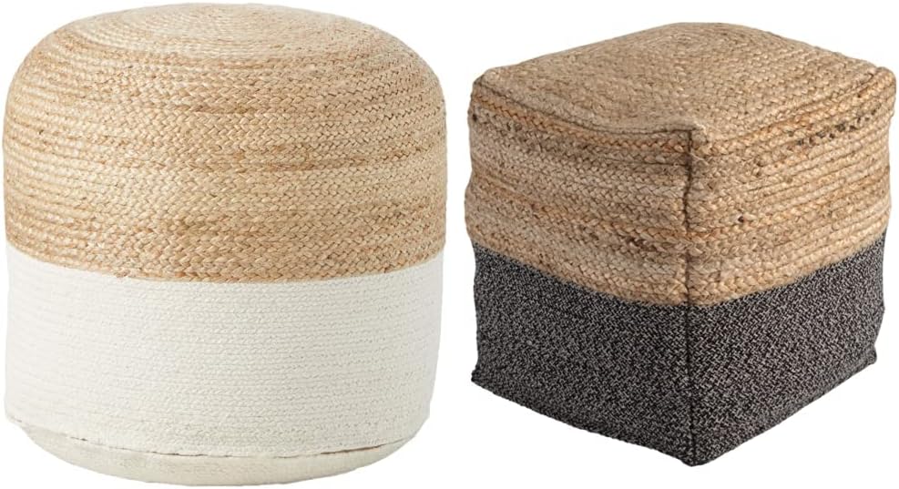 Sweed Valley Jute, Cotton & Farmhouse Poufs (19 x 19 Inches & 17.5 x 20.25 Inches)